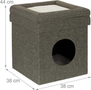 Relaxdays Cat Cave Indoor, Retreat for Cats & Small Dogs, Pet Hideaway 2 Levels, HxWxD: 44 x 38 x 38 cm, grey
