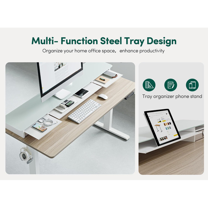 FEZIBO Electric Standing Desk with 2 Drawers - 140x60cm, Memory Control, Anti-Collision System, Light Brown Woodgrain