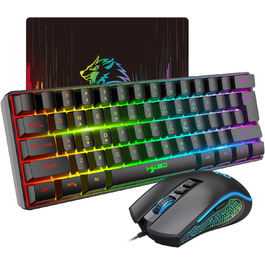 Ігровий комплект клавіатури та миші HXSJ V700: компактна клавіатура TKL з RGB-підсвічуванням та оптична миша з 7 кнопками (до 3600 DPI) для PC та Mac, чорний колір