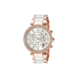 Жіночий годинник Michael Kors Parker кварцовий хронограф, сталевий ремінець, 39 мм, колір рожеве золото та молочний (Off-white)
