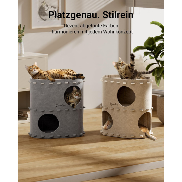 Кігтечка-будиночок для котів DownyPaws з фетру, 2-ярусна, 50 x 33 x 50 см, бежева