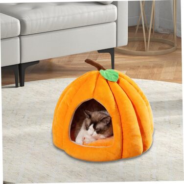 Кішка Будиночок-Печера у Формі Гарбуза на Хелловін - М'яке Тепле Ліжко для Кота, Вологостійке, для Внутрішніх Улюбленців