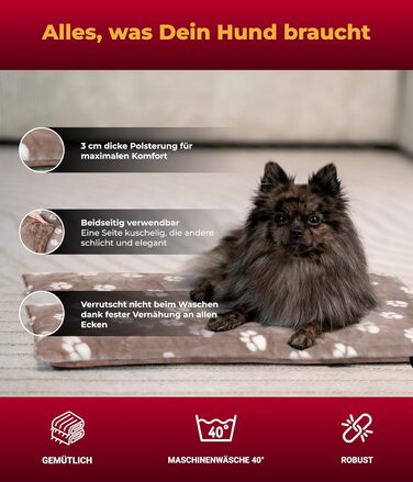 Підстилка для собак XS (45x65 см) – двостороння, м'яка, з наповнювачем 3 см – для дивана, авто, переноски – Tatze Beige, Made in Germany 45 x 65 см Tatze Beige