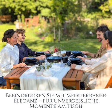 Набір посуду Steingut Ibiza 24 шт. для 6 осіб - глибоке синій колір, Pure Living, TESTSIEGER