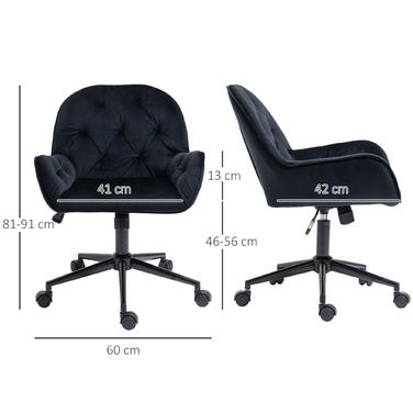Vinsetto Living Room Chairs, Height-Adjustable Swivel Chair, Height-Adjustable Desk Chair, Velvet Look, Black | Aosom