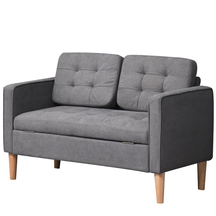 HOMCOM 2-Seater Sofa Fabric Sofa Loveseat with Removable Cushions Made of Rubberwood and Cotton in Grey 117x62x78 cm for Living Room