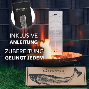 Bärenstahl Stainless Steel Salmon Grill Plank with Holder - Fireproof for Fire Pits & Charcoal Grills - Made in Germany