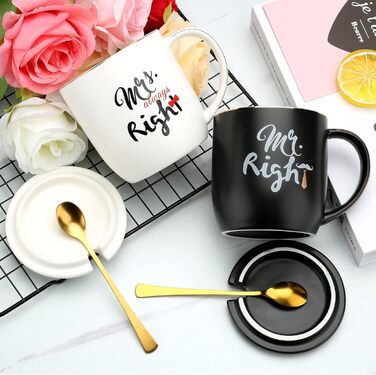 Coffee mugs with the inscription 'Mr and Mrs', wedding gift for bride and groom, bridal party, engagement gift, anniversary gift, for couples, 340 ml, ceramic-marble mugs