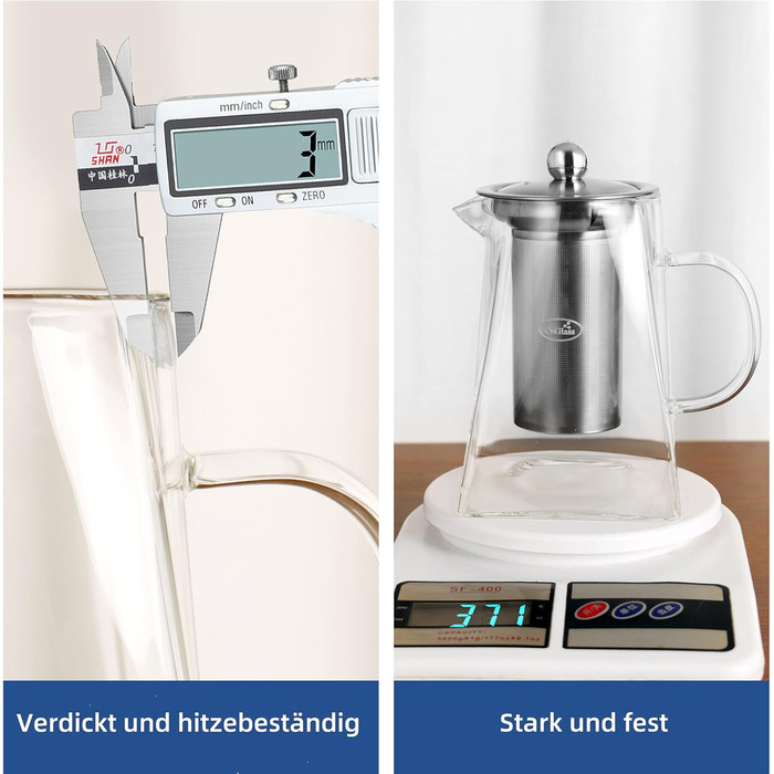 Скляний чайник CNGLASS з ситечком зі сталі, 900 мл, термостійкий заварник для листового та розквітного чаю