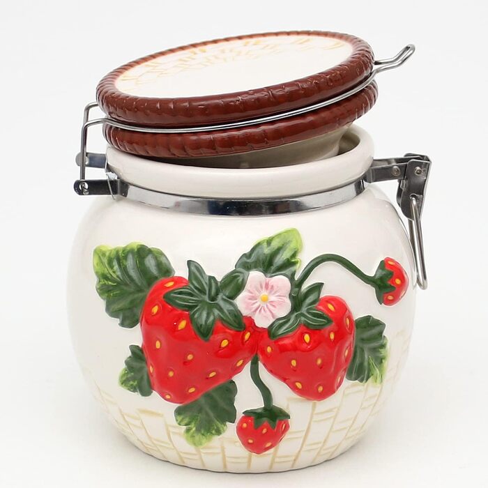 Aromadose/Cookie Jar/Storage Box with Strawberry Relief, size approx. 12.5 x 11.5 x 12.5 cm