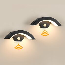 Зовнішня LED-стіна Comely 24W з датчиком руху, IP65, алюміній, тепле світло 3000K для саду, тераси, сходи, чорна (2 шт.)