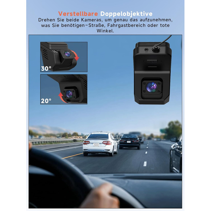 Відеореєстратор Veement Dashcam Auto: 2.5K+1080p, міні камера, нічне бачення, G-сенсор, паркувальний режим, 32GB карта, чорний