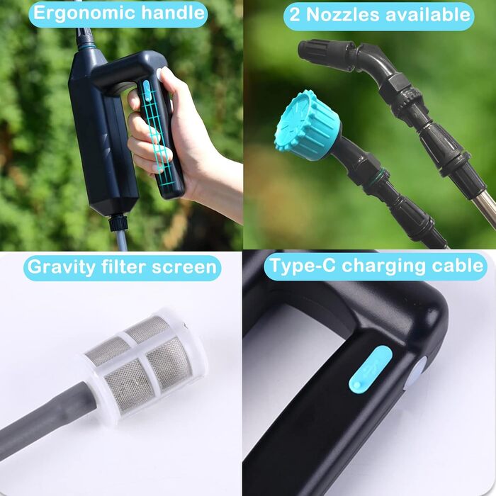 DOUBFIVSY Electric Pressure Sprayer, Plant Sprayer Garden Sprayer Spray Lance with 3 Nozzles and 5m Hose, Rechargeable USB, Spraying Device for Plant Protection for Garden Weeding (7.2V Spray Lance)