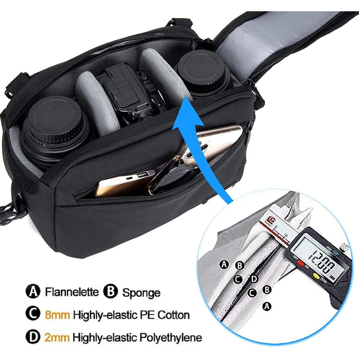 Водонепроникна сумка для камери на пояс/через плече Cwatcun для DSLR/SLR, чорна