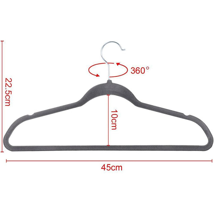 Yaheetech Velvet Clothes Hangers 100 Pack Suit Hangers Closet Hangers Non-Slip Surface Laundry Hangers with 360° Swivel Hook Grey