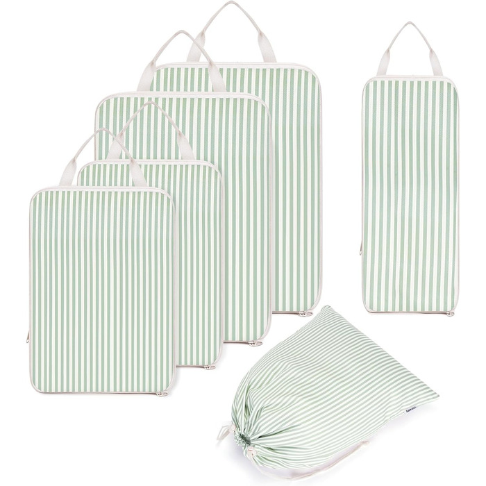 Органайзер для валізи Narwey (6 шт.) - Набір кубів для пакування, компресійні мішки, аксесуари для подорожей (комбінований, зелений)