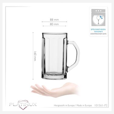 Набір скляних пивних кухлів PLATINUX Bierseidel з ручкою, 6 шт, 300 мл (макс. 350 мл) + 2 кухлі 500 мл, прозорі