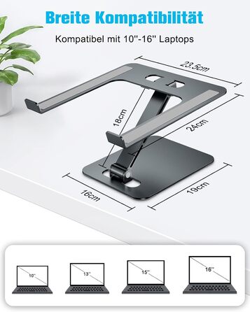 Підставка для ноутбука Babacom, регульована по висоті, складна, з алюмінієвого сплаву, ергономічна, з вентиляцією, сумісна з MacBook Air, Pro та іншими ноутбуками 10-16' (сіра)