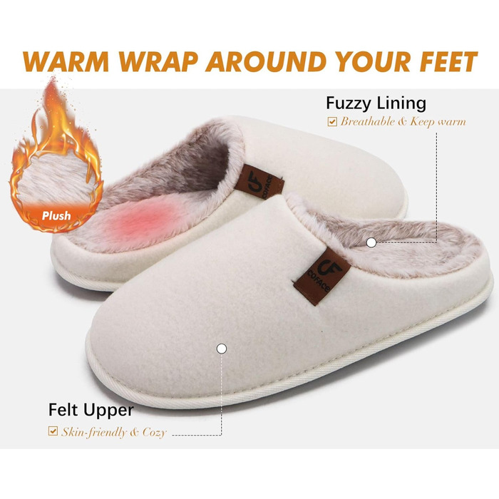 Тапочки чоловічі COFACE з фетру, теплі, зручні, пухнасті, з антиковзною гумовою підошвою, розмір 40-49 (Бежево-білий, 41 EU)