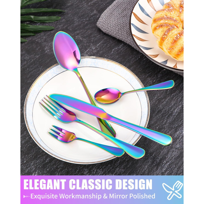 12-Person Flatware Set, 60-Piece Fantasy Color Flatware, High-Gloss Polished and Dishwasher Safe, Elegant Fantasy Color Matte Flatware, with Knife, Fork, and Spoon, for Home, Party, Restaurant