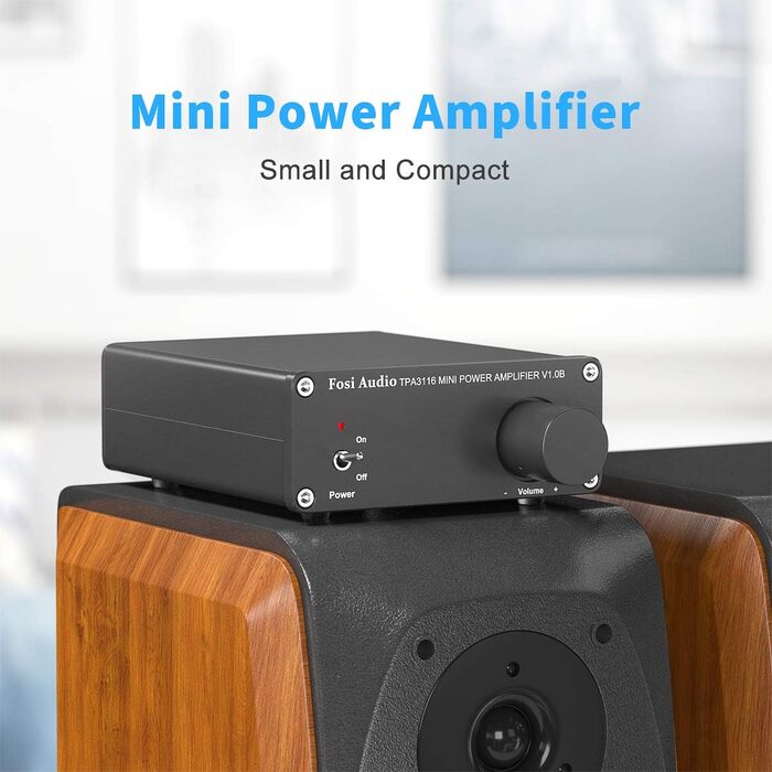 Fosi Audio V1.0B стерео підсилювач 2x50 Вт, 2-канальний міні Hi-Fi класу D, інтегрований TPA3116, з блоком живлення 19 В 4,74 А для динаміків