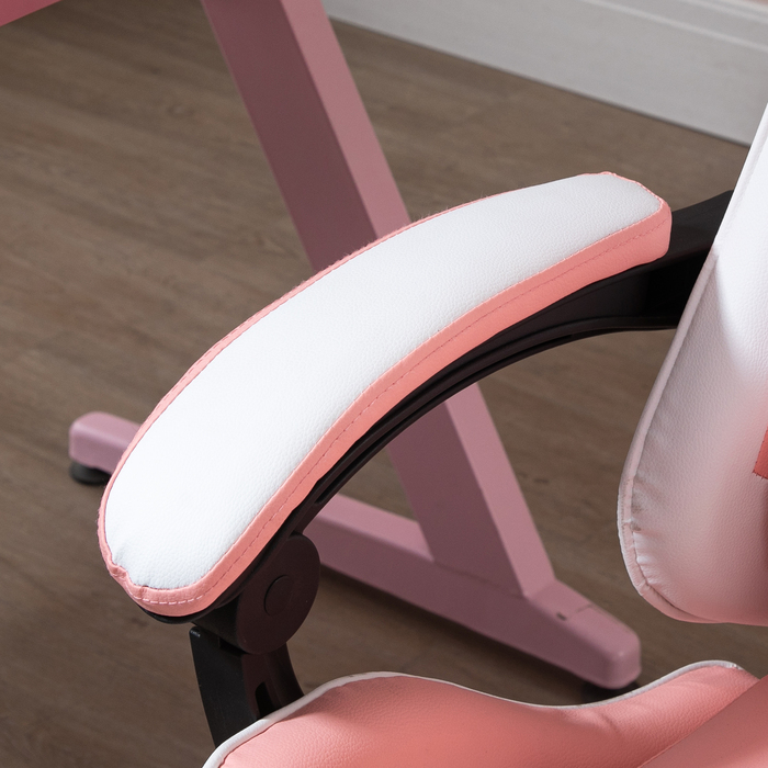 Vinsetto Gaming Chair, Computer Chair, Ergonomic Office Chair with Headrest and Lumbar Pillow, Height Adjustable, 360° Swivel, Pink+White | Aosom