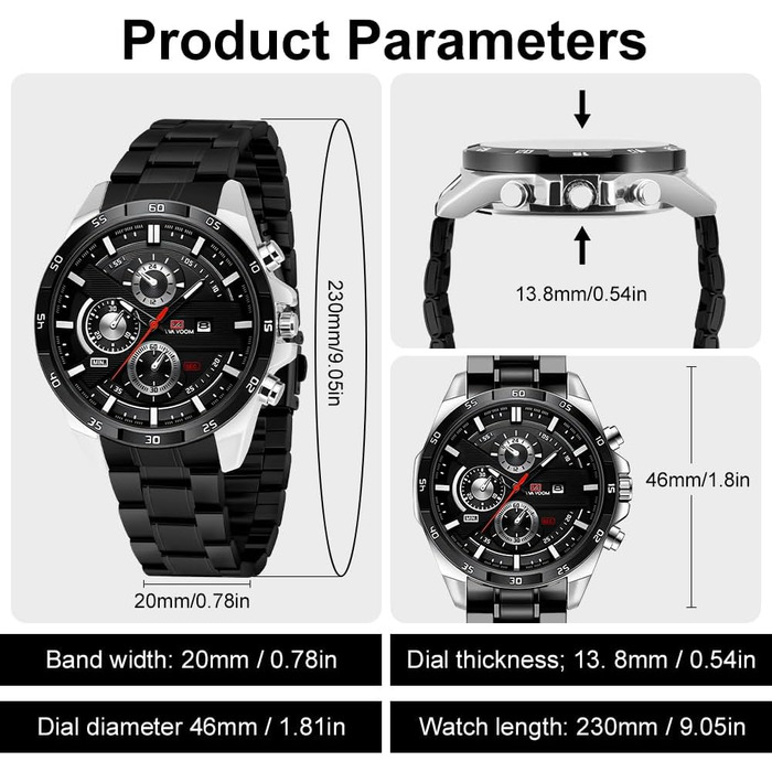 Годинник чоловічий OFF CUP з датою, кварцовий хронограф, водонепроникний, з нержавіючої сталі, стильний аксесуар для бізнесу та повсякденного носіння, ідеальний подарунок, срібно-чорний колір