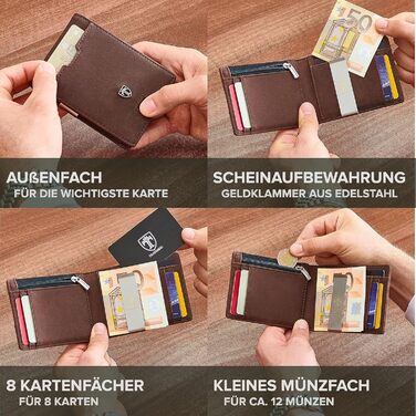 Чоловічий шкіряний гаманець TRAVANDO New York з кліпсою для грошей, RFID захистом, відділенням для монет, компактний, коричневий