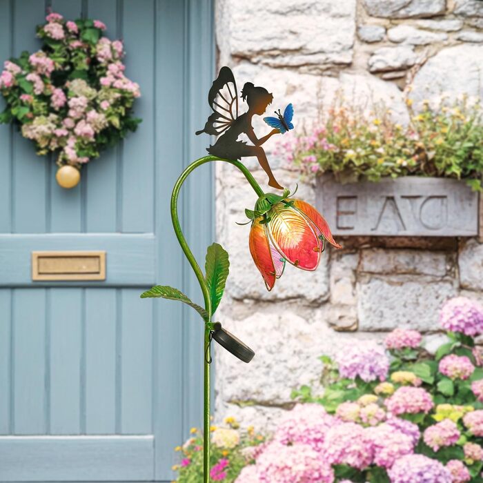 TERESA'S COLLECTIONS Garden Decor for Outdoors Weatherproof, 100cm Tall Flower Fairy Solar Lamp Garden Light, with Metal Glass LED, Figure Gifts for Women/Mom Decor for Patio