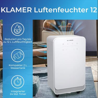 Електричний осушувач повітря KLAMER 195 м³/год, 420W, 5.5 л (12л)