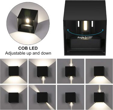 LED-стінні світильники LEDMO 4 шт. 12W, регульований світловий потік, тепле біле світло, IP65, вологостійкі, чорні