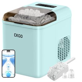 Smart Ice Maker Machine with WiFi Control - 15kg/24h, Fast Ice Production (6 mins), Self-Cleaning, 2 Sizes, Blue - for Kitchen, Office, Bar, Party, RV