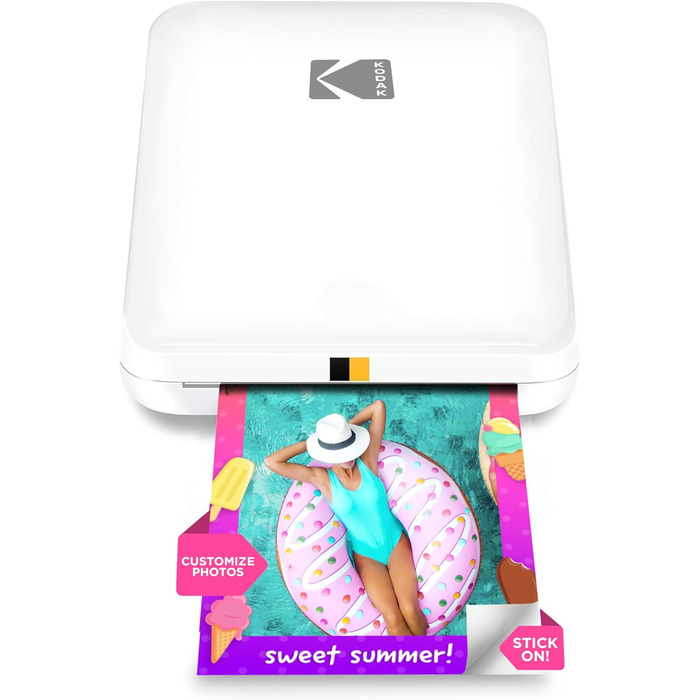 Фотодрук KODAK Step Slim: Портативний кольоровий принтер для смартфонів - друк 2x3” фотографій через Bluetooth, білий