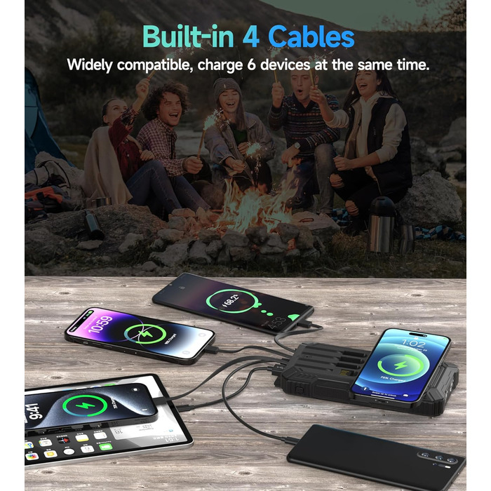 Портативний зарядний акумулятор Solar Powerbank 56800mAh з сонячною панеллю, 30W PD, 3.0A USB-C, 3 порти (2 USB та 1 Type-C), бездротовий заряд 15W, LED-індикатор, ліхтарик, чорний