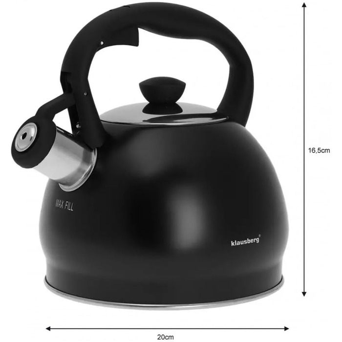 Чайник для води Klausberg з нержавіючої сталі з флейтою, 2 літри, KB-7320 (Чорний матовий)