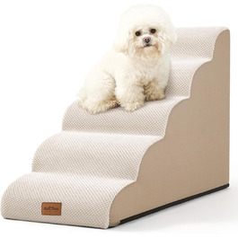 COZY KISS Dog Stairs for Small Dogs 57cm, Pet Stairs for Loft Beds made of High-Density Sponge, Dog Stairs/Ramp with Washable Cover and Non-Slip Bottom, 40x84x57cm, 5 Steps, Beige