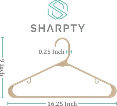 Плечики для одягу Sharpty з пластику (50 шт.) – для шафи, пальто, сорочок, міцні, економія місця, бежевий, 60 см
