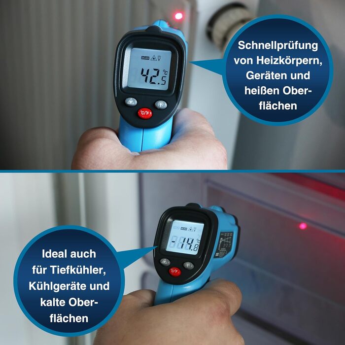 Інфрачервоний термометр PeakTech P 4940 – вимірювання від -50°C до 600°C з лазером, функція Auto-Hold, інструкція та батарейки в комплекті