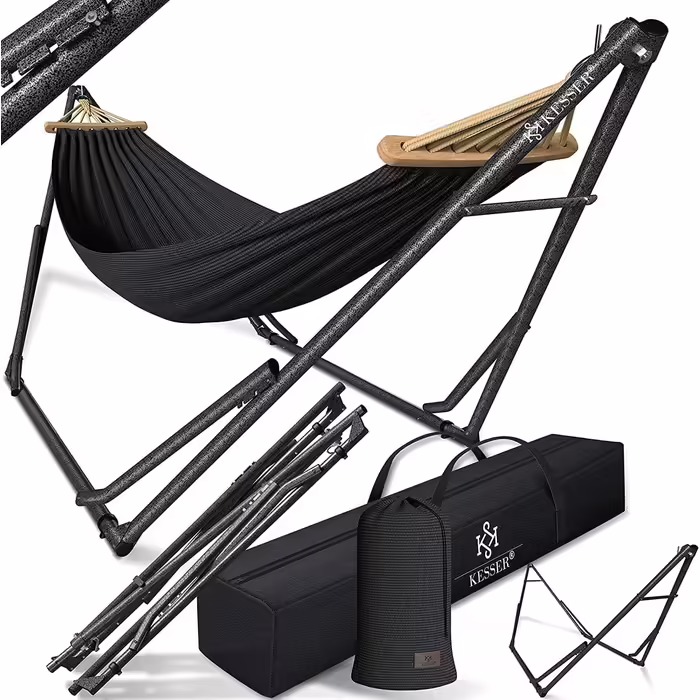 KESSER® Hammock Vill with Metal Stand, Foldable and Adjustable, Stable Frame, Indoor & Outdoor Use, Includes Carry Bag + Bag, Hanging Chair, Hammock Stand, Camping, Garden, Pool, Balcony, Terrace, Anthracite
