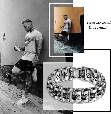 Чоловічий браслет OIDEA з черепом: ланцюжок, браслет, панк, готика, череп, хрест, лев, ланцюжок, панк-рок, велосипедна ланцюжок, подарунок для чоловіків, срібло, чорний