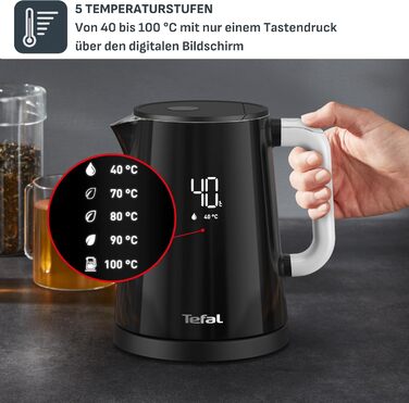 Електричний чайник Tefal Smart’n Light з регулятором температури та функцією підігріву, LED-дисплеєм, швидким нагріванням