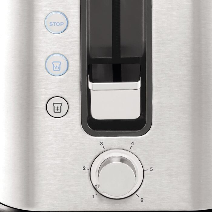 Krups KH442D Control Line Premium Toaster | Stainless Steel | 2 Short Slots for 2 Slices | Bagel Attachment | 6 Browning Levels | 850 W | 23.6 x 32.4 x 20.2 cm | Silver/Black