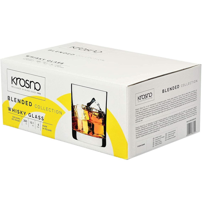 Krosno Whisky Glasses Tumbler | Set of 6 | 300 ML | Blended Collection | Perfect for Home, Restaurants, and Parties | Dishwasher Safe