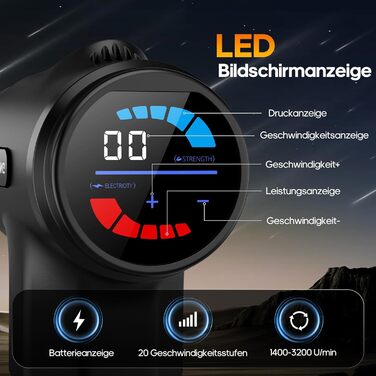 Масажер для м'язів AERLANG з підігрівом та LED-дисплеєм, 20 режимів та 7 насадок