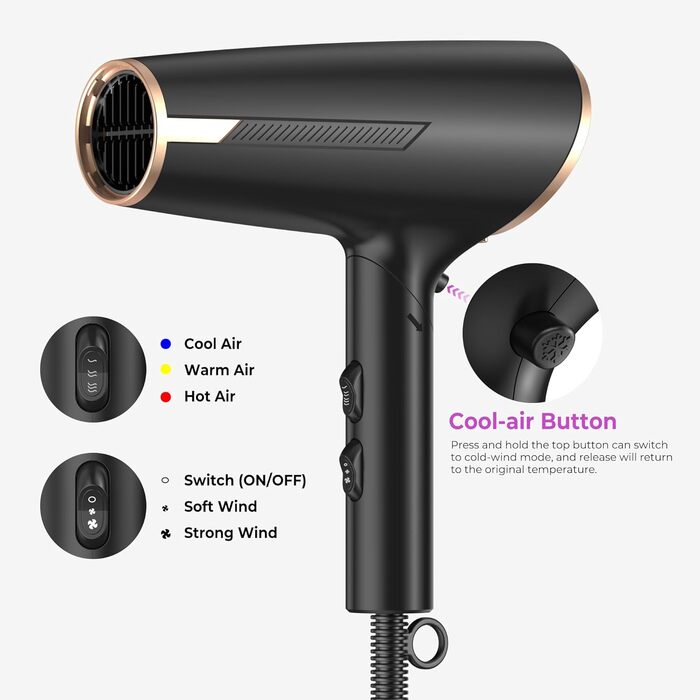 Набір для укладки волосся 5 в 1 Airstyler: фен, щітка, плойка, брашинг, стайлер. Чорний (1800W, складний)