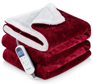 Електрична ковдра Yokimisu з автовимкненням 180x130 см, плюшева, з 6 рівнями нагріву, таймером, захистом від перегріву, пральна, для дому та офісу (червона)