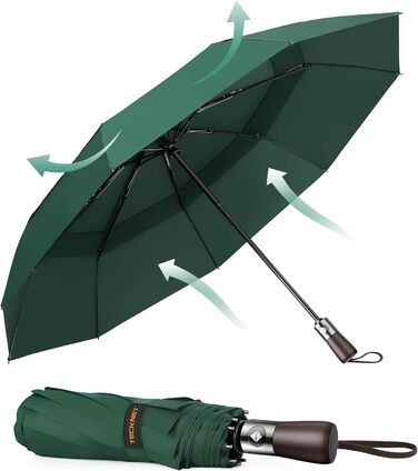 TECKNET Парасолька, автоматична складана, штормстійка, легка у відкриванні та закриванні, зелена