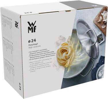 Велика каструля WMF Diadem Plus 20 см, 3,7 л, для індукції, з кришкою зі скла, полірована нержавіюча сталь Cromargan, без покриття