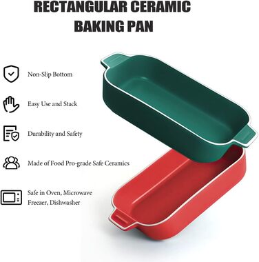 Форма для лазаньї, 2 шт, 22 x 12 см, керамічна, з ручкою, блакитна та зелена