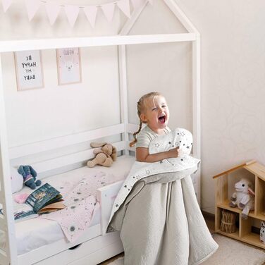 Набір постільної білизни для дитячого ліжечка Lulumoon з мусліну 100x135 см: простирадло 100x135 см + наволочка 40x60 см з бавовни Oeko-TEX Standard – легка та комфортна постільна білизна для малюків. Теплий сірий колір, зірки, 100x135 см + 40x60 см